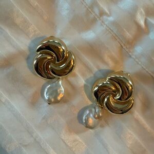 Gold Tone Earrings with Pearl Drops